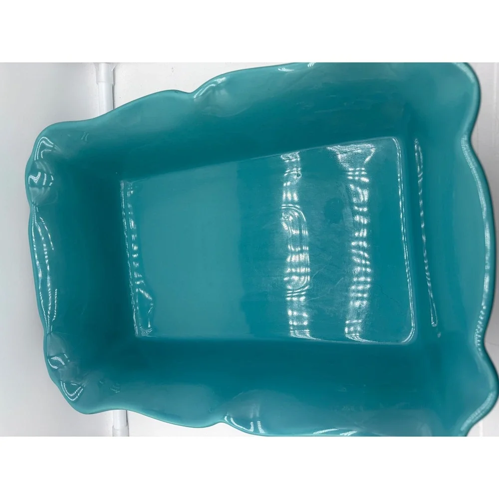 Pioneer Woman Teal Turquoise Ceramic Casserole Baking Dish Ruffled Edge 9x13